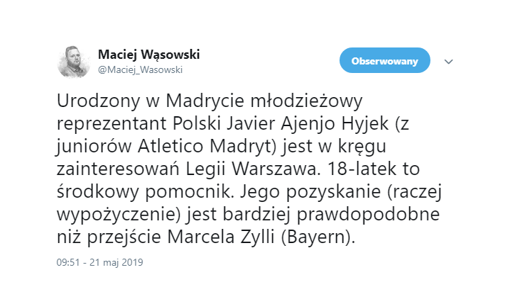 Legia chce zawodnika z JUNIORÓW ATLETICO MADRYT